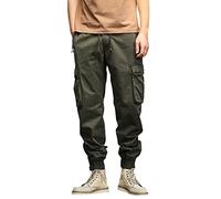Mode pour Hommes Pantalon Cargo décontracté Coton Taille élastique avec Poches et Cordons - Pantalon Urbain Pratique sans souci (Green, M)