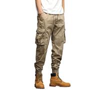 Mode pour Hommes Pantalon Cargo décontracté Coton Taille élastique avec Poches et Cordons - Pantalon Urbain Pratique sans souci (Khaki, XXXL)