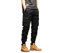 Mode pour Hommes Pantalon Cargo décontracté Coton Taille élastique avec Poches et Cordons - Pantalon Urbain Pratique sans souci (Black, L)