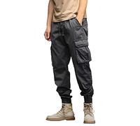 Mode pour Hommes Pantalon Cargo décontracté Coton Taille élastique avec Poches et Cordons - Pantalon Urbain Pratique sans souci (Grey, XXL)