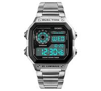 Mode pour Hommes Sports de Plein air Montres carré Coque Multifonction Digital électronique Business stabilité LED étanche lumière Noire