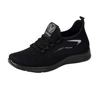 Mode Printemps Été Hommes Chaussures de Sport Fond Plat Léger Slip On Nœud Papillon Élastique Maille Tissée Respirant Confortable Style Décontracté, Noir , 44 EU