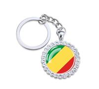 Mode République Du Congo Drapeau National Porte-Clés Strass Pays D'Afrique Porte-Clés, Cadeau Pour Hommes Femmes Porte-Clés Sac Accessoires Bijoux Sac À Main Charme, Porte-Clés De Mode, Long