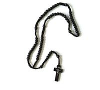 Mode rétro style hommes femmes catholique Christ chapelet en bois perle croix pendentif corde tressée collier (noir), Noir , Taille Unique