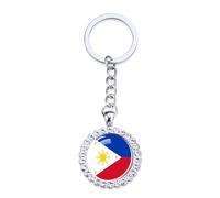 Mode Rond Philippines Drapeau National Porte-Clés Strass Drapeau Charme Passeport Sac Voiture Porte-Clés, Souvenir Créatif Porte-Clés Cadeau Accessoires Pour Femmes Hommes, Porte-Clés De Mod