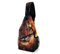 Mode Sacoche Bandouliere Espace Feu Flamme Animal Roi Sauvage En colère Tigre Sac Bandoulière Léger,Casual Cross Body pour Cyclisme Randonnée Voyage
