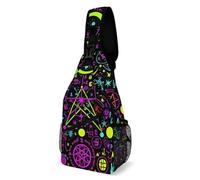 Mode Sacoche Homme Bandouliere Magique Lumineux Alchimique Cosmique Gothique Trippant Violet Soleil Lune Sacs à Bandoulière Réglable,Léger Sling Sac à Dos pour Cyclisme Camping Randonnée