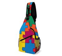 Mode Sacoche Porté épaule Puzzles colorés pour la Sensibilisation à l'Autisme Sac De Poitrine Léger,Antivol Crossbody Bag pour école Homme Femme