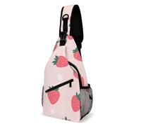 Mode Sacoche Tactique Joli motif fraise Roses à pois Sac Bandoulière Polyester,Antivol Cross Body pour Camping Homme école
