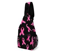 Mode Sacoche Tactique Rubans Noirs de Sensibilisation au Cancer du Sein Sac De Poitrine Durable,Léger Sac D'Epaule pour Randonnée Voyage école