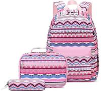 Mode Sacs à dos scolaires et sac à lunch et trousse à crayons Set pour les filles, 3 pièces Set multicolore sac d'école imperméable pour les femmes, couleur : rose, Style 4