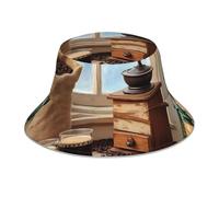 Mode Seau Chapeau,Impression De Grains De Café À La Lampe À Huile Bonnet De Soleil Personnalisé Chapeaux De Seau pour Vacances Randonnée Pêche
