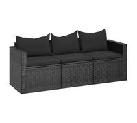 &Mode Sofa d'extérieur - Canapé de jardin à 3 places ,Sofa accoudoirs avec coussins - noir résine tressée Sale682031