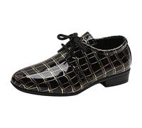 Mode Toutes Saisons garçons Chaussures en Cuir Bout Pointu Talon Bas à Lacets Cuir Grain Confortable Robe Danse Performance Chaussures Chaussettes Chaudes Chaussettes Bonnet (Black, 35 Big Kids)