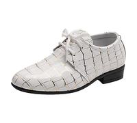 Mode Toutes Saisons garçons Chaussures en Cuir Bout Pointu Talon Bas à Lacets Cuir Grain Confortable Robe Danse Performance Chaussures Chaussettes Chaudes Chaussettes Bonnet (White, 35 Big Kids)
