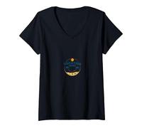 Mode Vacances Plage Tropicale Escapade détente T-Shirt avec Col en V, Femme, Noir, XL