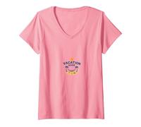 Mode Vacances Plage Tropicale Escapade détente T-Shirt avec Col en V, Femme, Rose, S