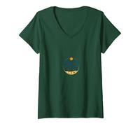 Mode Vacances Plage Tropicale Escapade détente T-Shirt avec Col en V, Femme, Vert Forêt, L