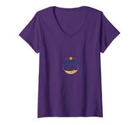 Mode Vacances Plage Tropicale Escapade détente T-Shirt avec Col en V, Femme, Violet, S
