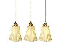 MODEBHD Lampes suspendues en céramique à rayures, lampes suspendues en forme de cloche blanche, plafonniers en laiton, mini petit lustre réglable en corde, luminaires suspendus à base E27, chambre à c