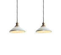 MODEBHD Lampes suspendues en céramique Blanche, Lampes suspendues à Abat-Jour rayé, plafonniers Modernes, Lustre réglable en Corde, luminaire Suspendu, Salon, Chambre à Coucher, Chevet