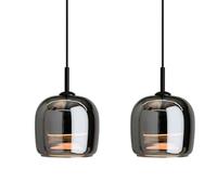 MODEBHD Lot de 2 luminaires suspendus modernes en verre à LED de style milieu du siècle, luminaires suspendus noirs avec abat-jour en verre soufflé à la bouche gris fumée, éclairage rond à suspendre p