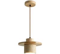 MODEBHD Style japonais moderne travertin suspension Wabi Sabi pierre suspension réglable en bois cuisine îlot luminaire mini cylindre éclairage suspendu pour restaurants, chambre à coucher, lustre E27
