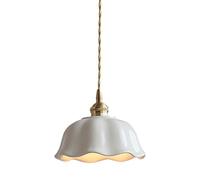 MODEBHD Suspension Vintage française, Lampes suspendues en céramique Blanche, plafonnier Abat-Jour dôme, Lustre réglable en Corde, luminaire Suspendu à Base E27, Salon, Chambre à Coucher, Chevet