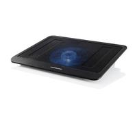 Modecom CF13 - Support Refroidisseur pour PC Portable jusqu'à 14" (35.6cm), 1 Ventilateur 140mm, 1000RPM, 47.35 CFM, 21dB, USB, Éclairage Bleu, Noir