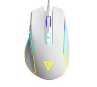 Modecom Volcano Veles Souris de jeu filaire blanche avec éclairage LED RVB | Souris PC ergonomique avec capteur optique | Souris gamer précise pour ordinateur portable et bureau | Design blanc & 7