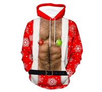 Modeewel Bad Taste Pull de Noël pour hommes Sweat à capuche de Noël décontracté Pull de Noël Pull à capuche moche Ugly Drôle Imprimé Pull Oversize Manches Longues Sweat à capuche Sweat-shirt, Blanc