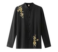 Modeewel Chemise en lin pour homme Kung Fu, Tai Chi Tang, costume de style chinois, arts martiaux traditionnels, manches longues, coton et lin, coupe droite, boutonnée, chemise de pêcheur