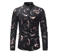 Modeewel Chemise en satin pour homme - Motif cachemire doré - Imprimé rose doré - Imprimé bronze doré - Vêtement d'affaires - Chemise de loisirs - Chemise à manches longues - Chemise à boutons, Noir