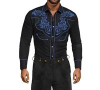 Modeewel Chemise western pour homme - Boutonnée - Hippie - Broderie - Col à revers - Chemise de loisirs - Country Western - Costume de cowboy - Chemise de loisirs - Chemise de cowboy, bleu, S
