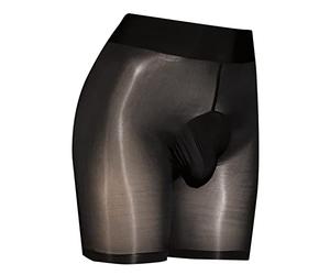 Modeewel Collants minceur moulants pour homme Sous-vêtements brillants Leggings à l'huile Shorts Courts Leggings Culottes Sexy Transparent Nylon Collants Caleçon, Noir , taille unique