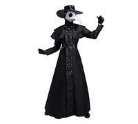 Modeewel Costume d'Halloween pour adulte - Ensemble chapeau, masque, gants, robe, ceinture, et cache-cou, style médiéval, steampunk, docteur de peste corbeau avec longue bouche