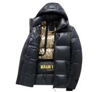 Modeewel Doudoune brillante pour homme col montant doudoune à capuche décontractée manteau d'hiver métallique court imperméable, Noir , M