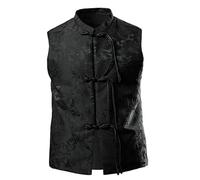 Modeewel Gilet traditionnel pour homme - Élégant et vintage - Gilet de pirate médiéval - Kung Fu Tai Chi Qigong - Vêtements chinois - Gilet rétro sans manches - Costume Tangzhuang, Noir , M