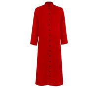 Modeewel Kaftan Robe à col rond moyen pour homme avec boutons Longue Thobe Rétro Kandoura Coupe universelle Halloween Prêtre Costume de moine chrétien Robe unie Vintage Tuniques traditionnelles, rouge
