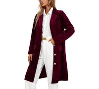 Modeewel Manteau pour femme élégant en velours long Trench Coat d'extérieur à manches longues Couleur unie Manteau chaud en laine Veste ouverte avec col à revers et poches Blazer en velours, Bordeaux
