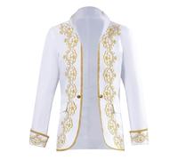 Modeewel Manteau steampunk pour homme, uniforme victorien, Hussar Napoléon, batteurs militaires, parade, veste médiévale, gothique, frack, pirate, vampire, cosplay, costume d'Halloween, Blanc., XXL