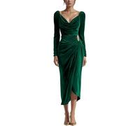 Modeewel Robe en velours pour femme - Robe portefeuille - Robe de cocktail - Robe festive - Col en V - Élégante robe de cocktail - Robe de soirée d'hiver - Robe maxi en velours, vert, L