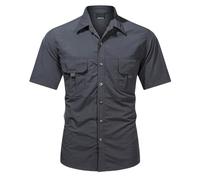 Modeewel Safari Chemise tactique en coton pour homme - Coupe ajustée - Légère - Coupe ajustée - Chemise de travail - Chemise de cowboy - Manches courtes - Chemise de travail - Chemise de randonnée