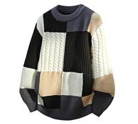 Modeewel Streetwear Chemise Tricotée Sweat-shirt Automne Patchwork Col Rond Harajuku Couple Pull Offre Hiver Décontracté Pull Patchwork Pull Hip Hop Motif à carreaux irrégulier, Noir , 3XL