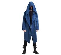 Modeewel Veste à capuche gothique punk pour homme - Longue veste en tricot - Trench coat Steampunk vintage - Coupe-vent - Oversize - Coupe longue - Sweat à capuche - Cardigan à bord ouvert - Costume