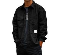 Modeewel Veste de chemise gaufrée pour homme - Veste cargo - Veste d'automne - Veste de sport d'extérieur avec poches - Manches longues - Chemise de loisirs - Veste légère - Coupe-vent - Col montant