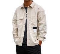 Modeewel Veste de chemise gaufrée pour homme - Veste cargo - Veste d'automne - Veste de sport d'extérieur avec poches - Manches longues - Chemise de loisirs - Veste légère - Coupe-vent - Col montant