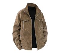 Modeewel Veste de moto vintage en cuir synthétique pour homme - Couleur unie - Col rabattu - Veste d'hiver décontractée - Veste demi-saison - Veste d'affaires - Fermeture éclair intégrale, café, 3XL