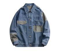 Modeewel Veste en jean pour homme - Veste demi-saison vintage - Veste cargo classique en denim - Veste de camionneur - Vêtement d'extérieur - Printemps - Automne - Veste en jean western - Veste de