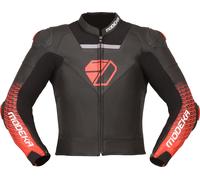 Modeka Yron Veste en cuir de moto, noir/rouge, Taille 48